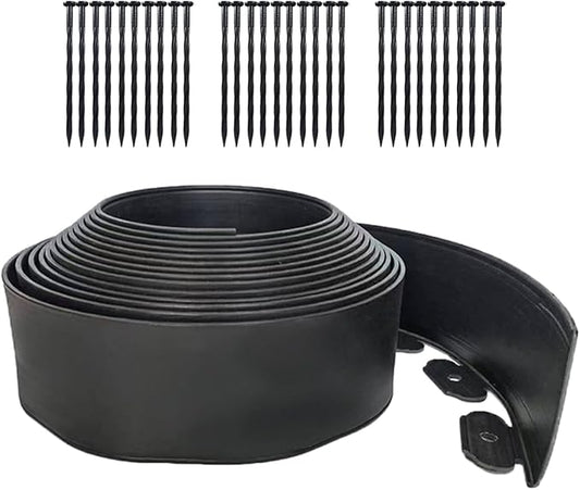 Landscape Edging Border 33FTx 4 Inch Tall, Plastic Garden Borders Edging with 30 Spikes,Flexible Lawn Edging Edge for Garden,Grass,Flower Beds, Yard, Paver,Pathway-Black
