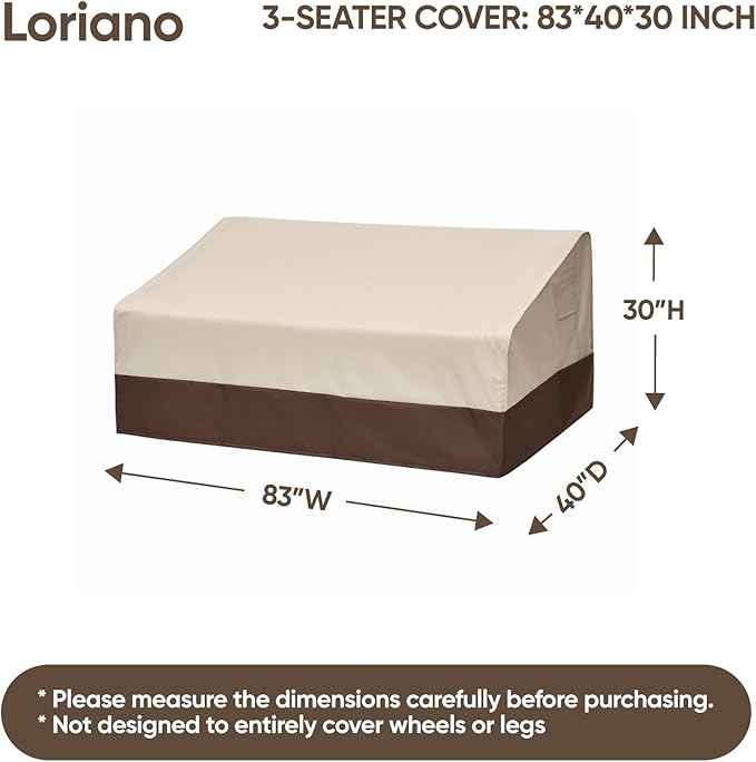 loriano 3-Seater Patio Furniture Covers, 100% Waterproof for Outdoor Sofa, Loveseat, Seat, Couch, Heavy Duty 600D Oxford Fabric, Premium PVC Coating for Sun Fade Resistance 83" W x 40" D x 30" H