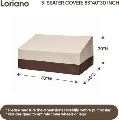 loriano 3-Seater Patio Furniture Covers, 100% Waterproof for Outdoor Sofa, Loveseat, Seat, Couch, Heavy Duty 600D Oxford Fabric, Premium PVC Coating for Sun Fade Resistance 83" W x 40" D x 30" H