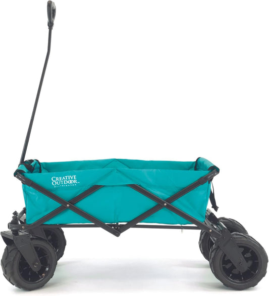 Creative Outdoor Push Pull Collapsible Stroller Wagon, 200lbs Weight Capacity, Beach Hauler XXL All-Terrain Portable Folding Cart, Giant 10" Wheels, Park, Garden & Tailgate (Teal)