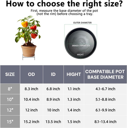 6 Pack 10 Inch Black Round Plant Saucers, Thick PP Plastic Pot Trays for Large Planters, Durable Flower Pot Water Catcher Plates & Drip Trays for Indoor Outdoor Gardening