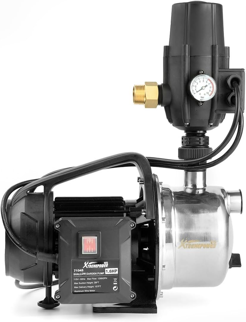 XtremepowerUS 1.6HP Water Transfer Pump w/Automatic Electronic Controller 1268GPH Shallow Well Pump Garden Booster Sprinkler Irrigation Lawn Farm