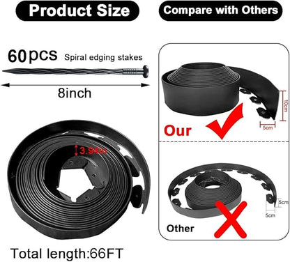 Garden Edging Borders 66FT,Landscape Edging Black[Extra Tall 4IN High] with 60pcs Stakes,Lawn Edging Flexible Garden Border Mini Plastic Fence for Flower Bed Landscaping