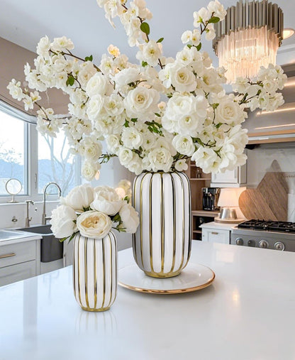 Briful Gold Plated Lantern Ceramic Vase Home Decor Creative Design Porcelain Decorative Flower Vase 11.02'' White Ceramic Vases for Wedding Anniversary Decoration