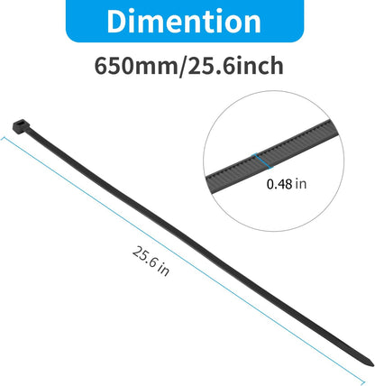 XINGO 26 inch Black Zip Ties Heavy Duty 40 PCS, 250 LBS Ultra Strong Plastic Wire Ties, Large Cable Ties Extra Long Tie Wraps, Indoor and Outdoor UV Resistant