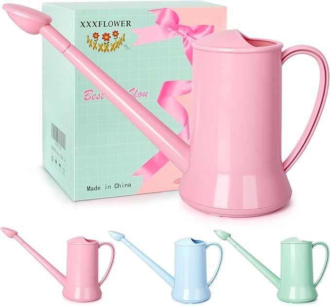 XXXFLOWER 1/2 Gallon Small Indoor Plant Watering Can, 2L Long Spout Removable Nozzle Flower Watering Pot for Office House Indoor Garden（Pink,67 oz）