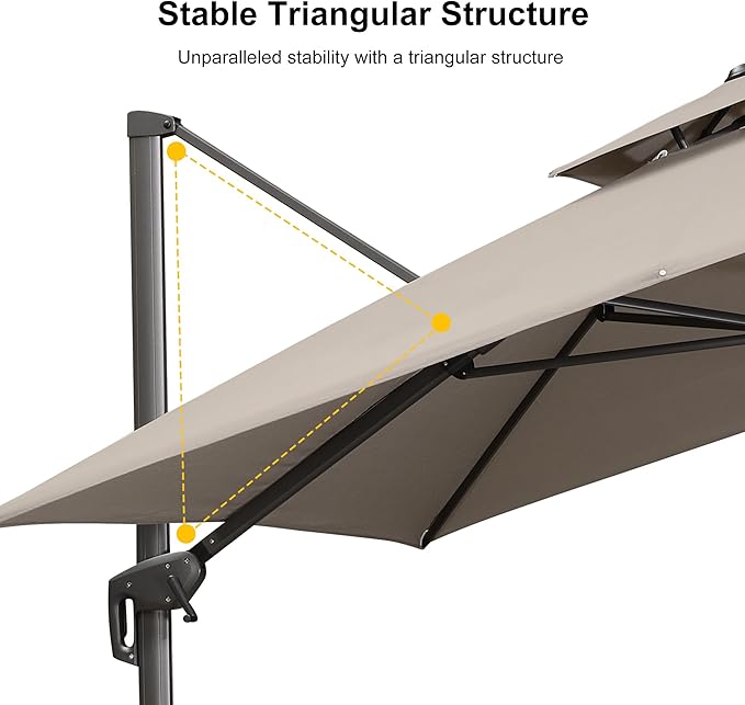 PURPLE LEAF 12 FT Cantilever Patio Umbrella Outdoor Umbrella with 330lbs Base Large Square Windproof Offset Umbrella for Pool Deck Garden, Ash Mocha