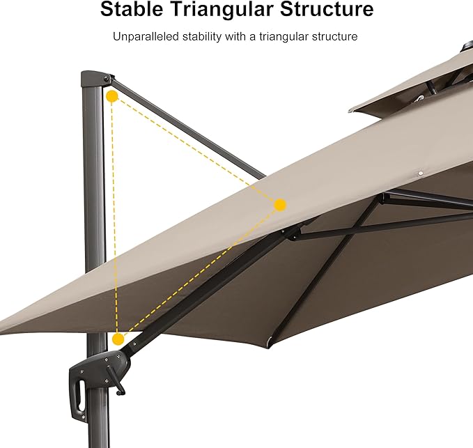 PURPLE LEAF 10' x 13' Cantilever Patio Umbrella Outdoor Umbrella with 330lbs Base Large Rectangular Windproof Offset Umbrella for Pool Deck Garden, Ash Mocha