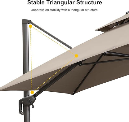 PURPLE LEAF 10' x 13' Cantilever Patio Umbrella Outdoor Umbrella with 330lbs Base Large Rectangular Windproof Offset Umbrella for Pool Deck Garden, Ash Mocha