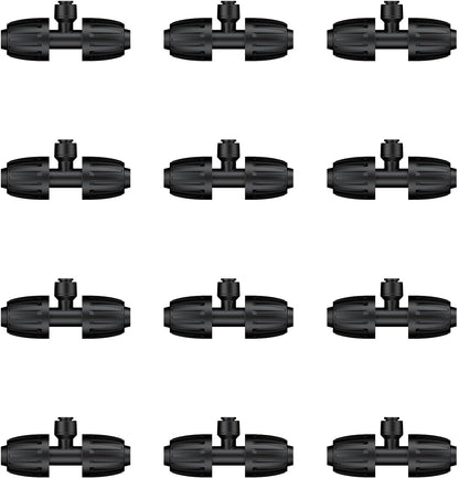Pawfly 12 Pcs 1/2'' to 1/4'' Barbed Tee Quick Connectors, Drip Irrigation Tee Connectors with Anti-Drop Locked Nuts, Push-to-Fit Drip Irrigation Fittings Parts for Garden Lawn, 3-Way Reducing Tees