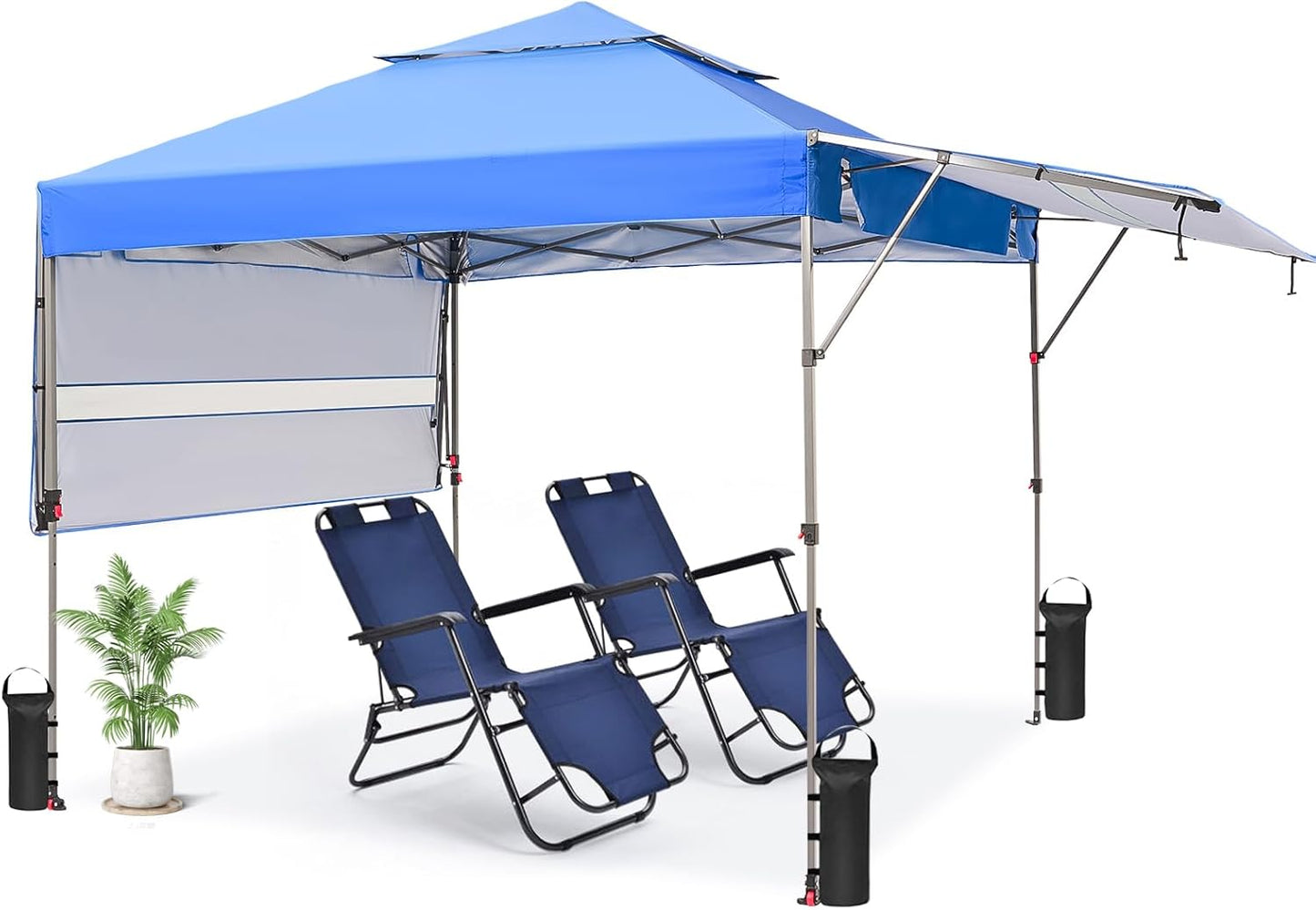 CROWN SHADES 10x10 Pop up Canopy Tent Patended Centerlock Instant Commercial Canopy with 150D Silver Coated Fabric Including 2 Extend Awnings, 4 Ropes, 8 Stakes, 4 Weight Bags, STO 'N Go Bag, Blue
