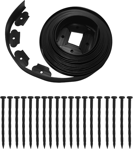 2 in Tall, 33FT Long Landscape Edging Garden Edging Border, Plastic Landscape Edging Kit with Spikes, for Garden, Flower Beds, and Lawn, Black