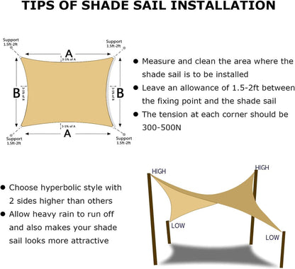 KANAGAWA 18'X22' Sand Custom Size Sun Shade Sail Rectangle UV Block Canopy Cover for Patio Backyard Lawn Garden Outdoor (Customized Available)