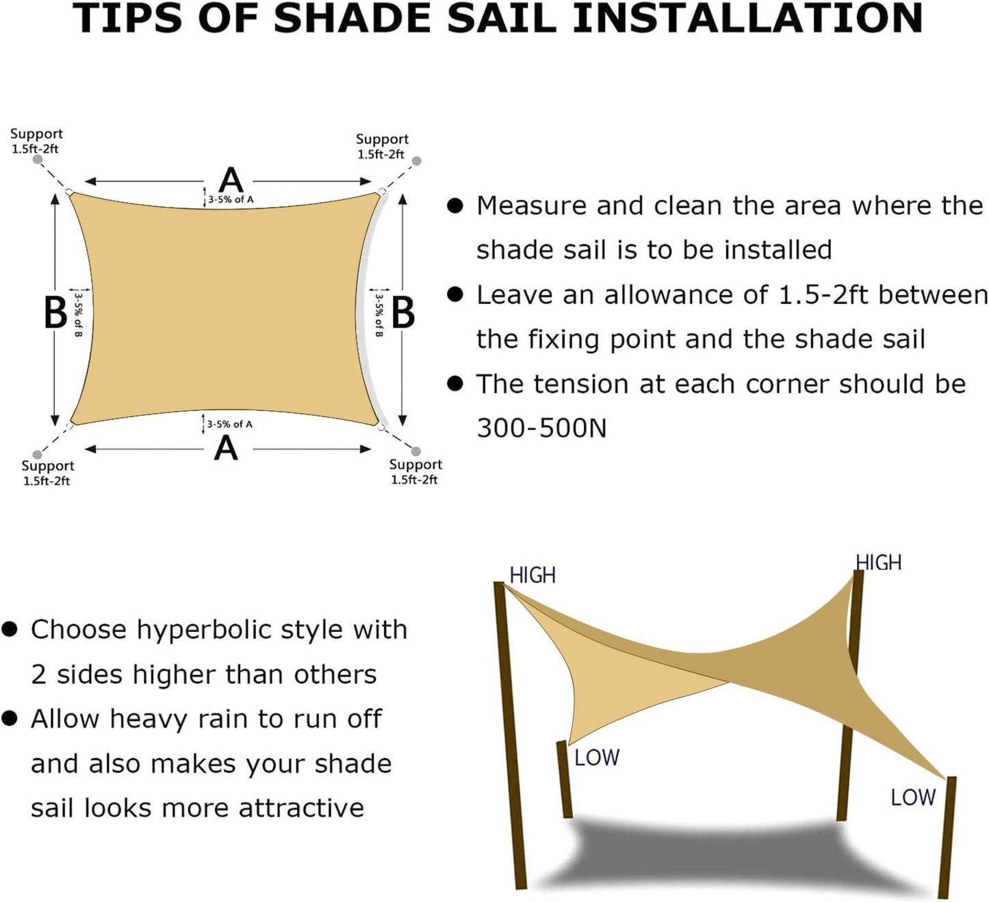 KANAGAWA 12'X16' Sand Custom Size Sun Shade Sail Rectangle UV Block Canopy Cover for Patio Backyard Lawn Garden Outdoor (Customized Available)