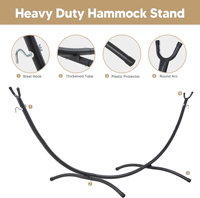 SUNCREAT 2 Person Hammock with Stand, Heavy Duty Free Standing Hammock with Stand Included, Coffee Stripes