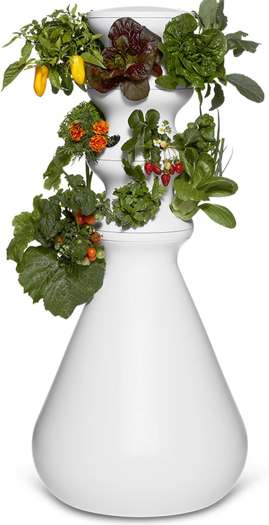 Farmstand Starter Kit + 18 Seedling Credits | Small Hydroponic Growing System Kit | Self-Watering Outdoor Vertical Garden Planter Tower | 4ft 3in | Made in USA