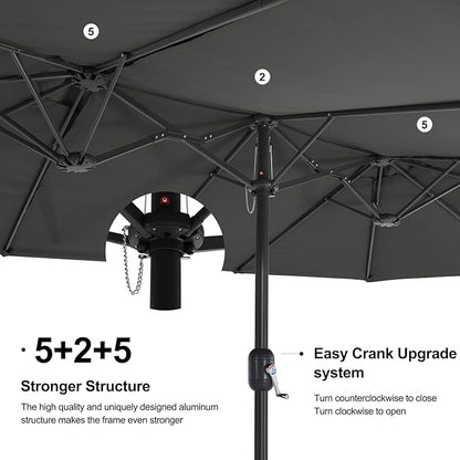 MASTERCANOPY Patio Outdoor Umbrella,15FT Double Sided Large Umbrella with Base