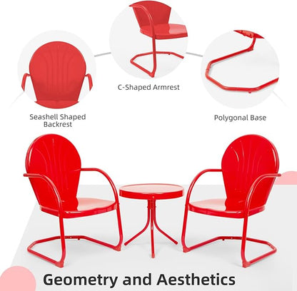 3 Piece Bistro Set, Anti-Rust Table and Chairs Set of 2, Waterproof Retro Metal Chairs for Outdoor Indoor/Porch/Lawn/Balcony- Red