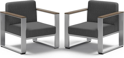 Aluminum Outdoor Patio Furniture, 2 Pieces Armchairs, All-Weather Metal Modern Outside Single Sofa for Deck, Porch (LightGray)