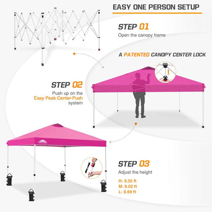 EAGLE PEAK Pop Up Canopy Tent with Wheeled Carry Bag, 8 Stakes, 4 Ropes, 4 Weight Bags, Easy Set Up Tent Canopy, 10x10 ft, 100sqft of Shade, Pink