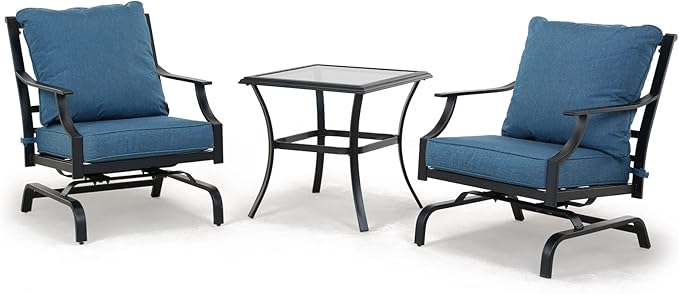 Grand patio Outdoor Patio Seating, 3 Piece Patio Set, 2 Motion Chairs with Side Table, Peacock Blue