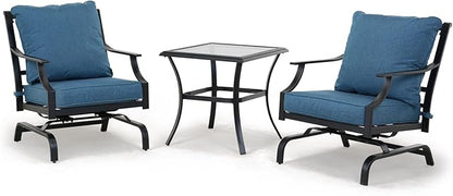 Grand patio Outdoor Patio Seating, 3 Piece Patio Set, 2 Motion Chairs with Side Table, Peacock Blue