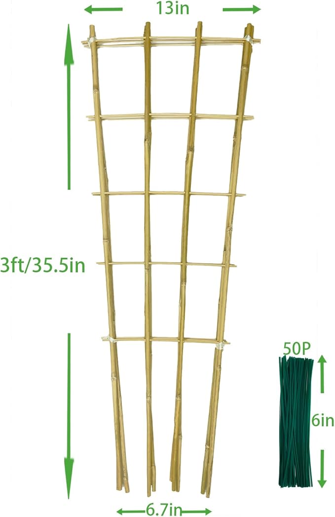 Natural Bamboo Trellis, 3Feet,3Pack,Fan-Shaped Plant Support Trellis for Outdoor and Indoor Potted Climbing Plants,Vegetables, Cucumber, Tomato, Hoya, Wisteria,Ivy,Orchid, Jasmine Monstera, Vine,