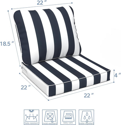 LVTXIII Outdoor Deep Seat Cushion Patio Seat and Back Cushion Set Seasonal Chair Cushion with Removable Cover and Adjustable Buckle for Home and Garden, 22"x22"x4", Cabana Navy