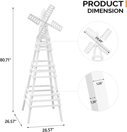 VINGLI Outdoor Yard Windmill, Wooden Wind Spinner for Garden Yard Lawn Patio Decoration (White, Large)