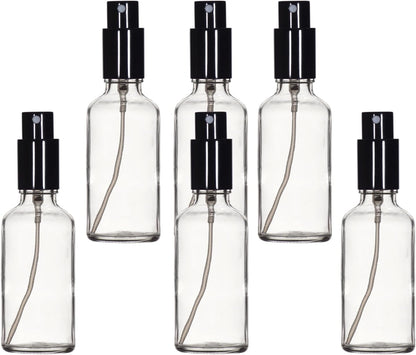 YIZHAO Clear Glass Spray Bottles 2oz, with Small Fine Mist Spray, Metal Cap, Refillable for Essential Oil,Travel,Cleaning,Perfume,Aromatherapy,Makeup – 6 Pcs