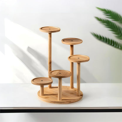 5 Tiered Desk Plant Stand Round Bamboo Plant Shelf Tabletop Succulent Herb Stand Desktop Plant Stand Indoor Plant Rack for in Living Room Office Decoration - Large