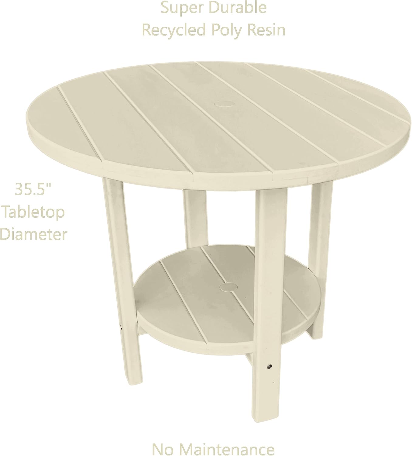 Phat Tommy Round Poly Resin Outdoor Patio Dining Table, All Weather Poly Patio Outdoor Furniture, White