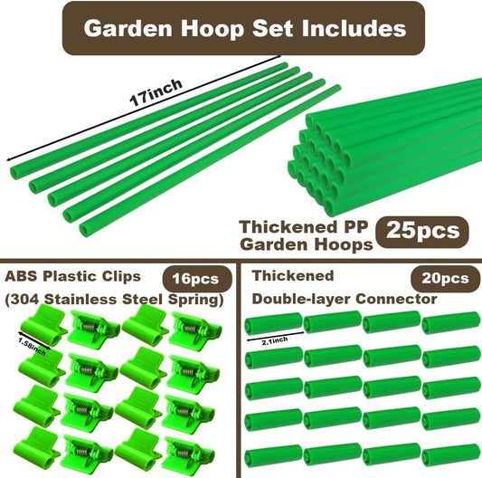 Greenhouse Hoops Set for DIY Grow Tunnel，Thickened High Tenacity PP Mid Green Garden Hoops for Row Cover，Raised beds，DIY Plant Support Garden Stakes, 25pcs