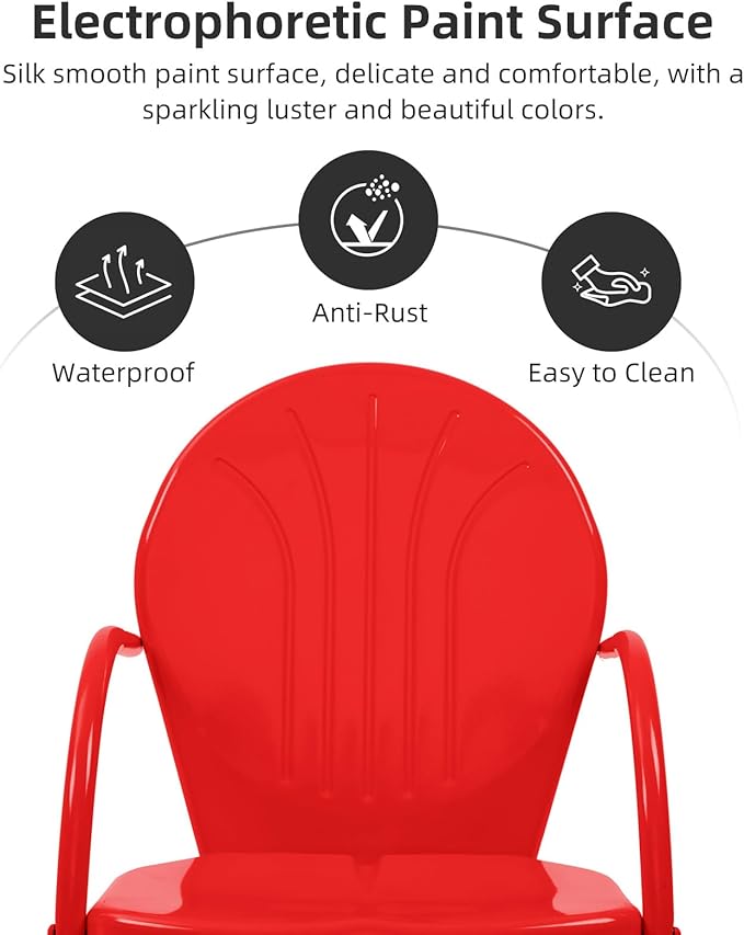 3 Piece Bistro Set, Anti-Rust Table and Chairs Set of 2, Waterproof Retro Metal Chairs for Outdoor Indoor/Porch/Lawn/Balcony- Red