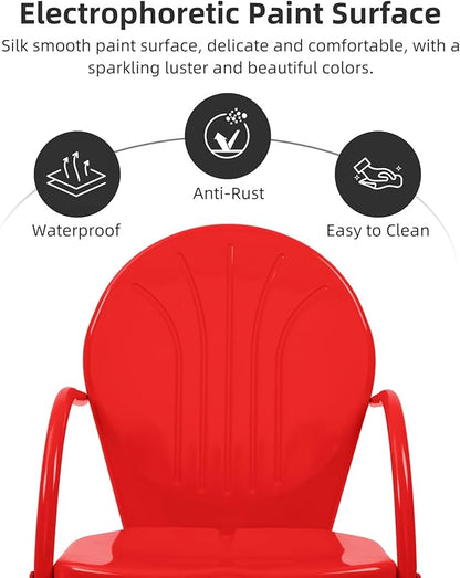 3 Piece Bistro Set, Anti-Rust Table and Chairs Set of 2, Waterproof Retro Metal Chairs for Outdoor Indoor/Porch/Lawn/Balcony- Red