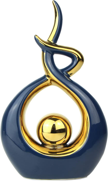 Norrclp Home Decor Modern Abstract Art Ceramic Statue Table Decorations for Dining Room Living Room Office Centerpiece (Blue and Gold, Small), Blue,gold