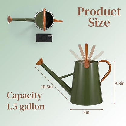 Metal Watering Can with Removable Spout, 1.5 Gallon Large Watering Cans for Plants, Galvanized Steel Gardening Water Can for Indoor & Outdoor Use, Watering Pot with Ergonomic Movable Handle