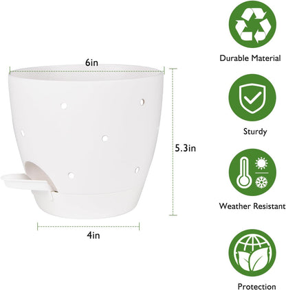 6 Inch Orchid Pots with Holes, 2 Pack Self Watering Planters for Orchids Plastic Orchid Pot Plant Flower Pots for Orchids Indoor Outdoor (White)