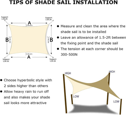KANAGAWA 18'X20' Cream Custom Size Sun Shade Sail Rectangle UV Block Canopy Cover for Patio Backyard Lawn Garden Outdoor (Customized Available)