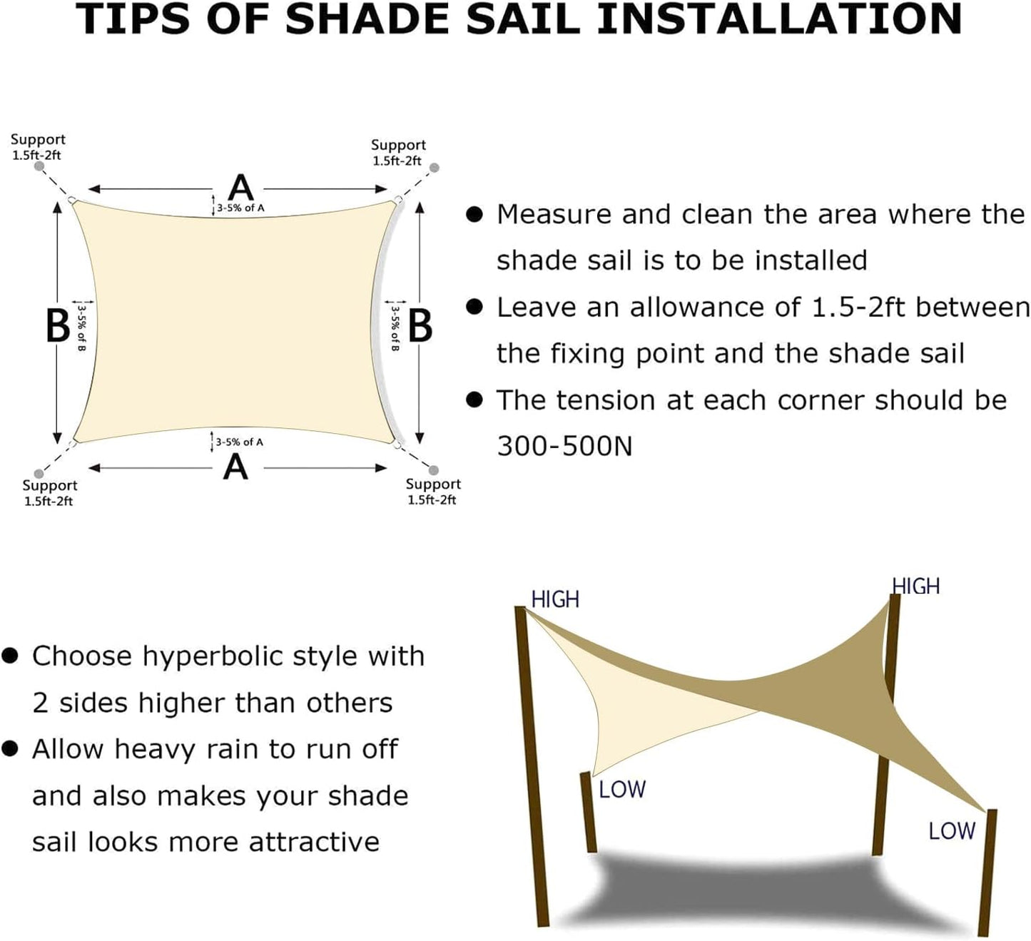 KANAGAWA 6'X10' Cream Custom Size Sun Shade Sail Rectangle UV Block Canopy Cover for Patio Backyard Lawn Garden Outdoor (Customized Available)