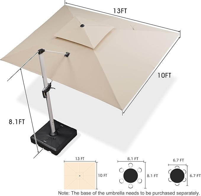 PURPLE LEAF 10' X 13' Patio Umbrella Outdoor Rectangle Umbrella Large Cantilever Umbrella Windproof Offset Heavy Duty Sun for Garden Deck Pool Patio, Beige