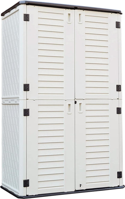 KINYING Outdoor Storage Cabinet Waterproof, Resin Vertical Outdoor Storage Shed for Patio Furniture, Garden Tools, Pool Accessories, Mower Storage (66 Cu.ft, Off White)