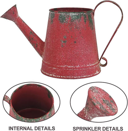 Cute Small Watering Can Indoor Plants Garden Metal Decorative Watering Cans for Outdoor Plants Bonsai Outdoor Garden Flower Decorative (Red, 1.5L, 50.7 Oz)