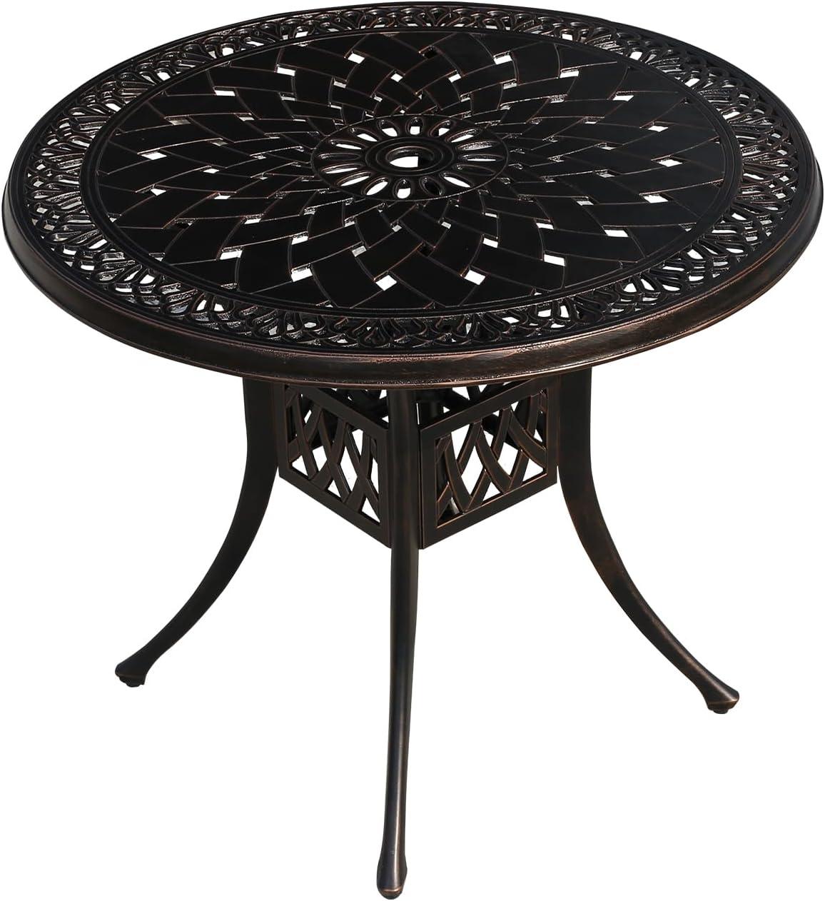 Outdoor Table Cast Aluminum Round Patio Table with Umbrella Hole All Weather Outdoor Dining Table for Lawn Garden Backyard (90cm Woven Round Table)