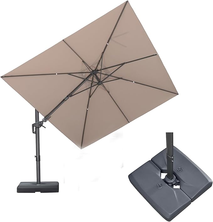 PURPLE LEAF 9' X 12' Swivel Outdoor Patio Aluminum Umbrella with Base Left-right Tilting Cantilever Offset Umbrella with UV Resistant Heavy Duty Fabric for Deck Pool Patio Backyard, Sand Dune