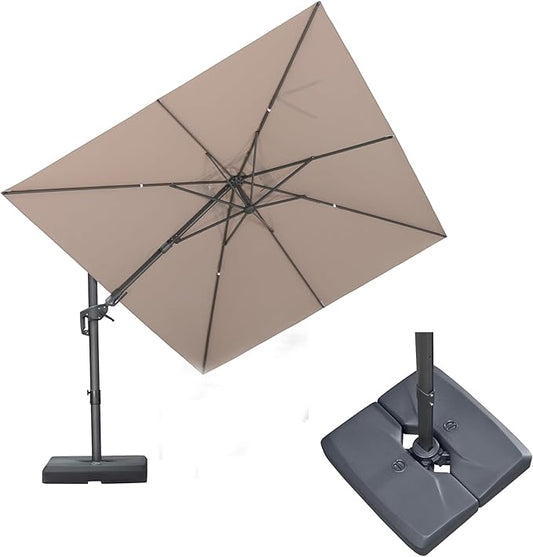 PURPLE LEAF 9' X 12' Swivel Outdoor Patio Aluminum Umbrella with Base Left-right Tilting Cantilever Offset Umbrella with UV Resistant Heavy Duty Fabric for Deck Pool Patio Backyard, Sand Dune