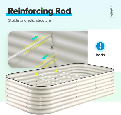 Quictent Galvanized Tall Raised Garden Bed Kit, 8x4x2 ft Oval Large Planting Box Rubber Strip Edging, for Vegetables Outdoor Strengthened by Crossbar (Beige)