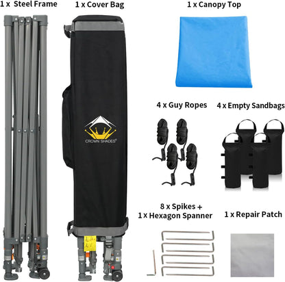 CROWN SHADES Adjustable Height on The Fly, 10x10 Pop Up Canopy - Beach Tent with One Push Setup - Easy Outdoor Sun Shade for Events, Parties, Camping - Outside Shade with STO-N-Go Bag, Sky Blue