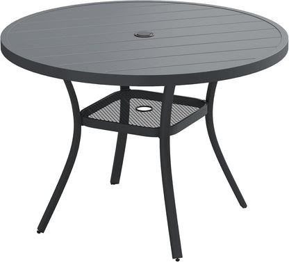 VICLLAX 41.2"x 28" Outdoor Round Patio Table for Lawn Garden, All Weather Metal Round Patio Dining Table with Adjustable Umbrella Hole, Patio Table for 4 Person, Grey Tabletop