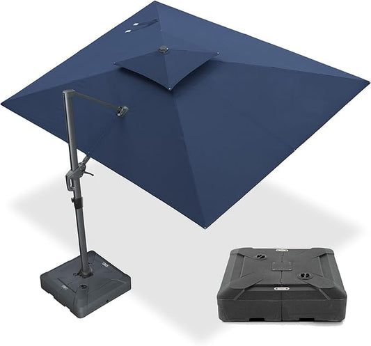 PURPLE LEAF 9' x 12' Cantilever Patio Umbrella Outdoor Umbrella with 280lbs Base Large Rectangular Windproof Offset Umbrella for Pool Deck Garden, Ocean Slate